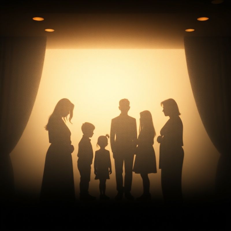 Siluete multi-generaționale prin sticlă mată — simbol al continuității familiale